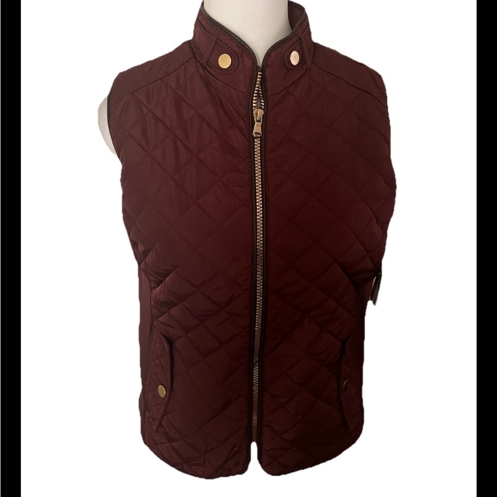 NWT Catalina Original Burgundy Quilted Faux Fur Lined Zip Front Vest Pockets PM